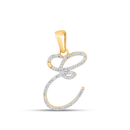 10K Yellow Gold Round Diamond E Letter Initial Pendant 1/6 Cttw with elegant design and sparkling diamonds