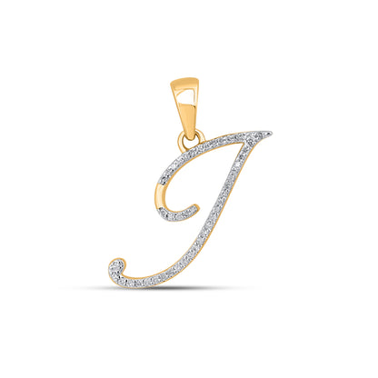 10K Yellow Gold Round Diamond I Letter Initial Pendant 1/10 Cttw with elegant design and sparkling diamonds
