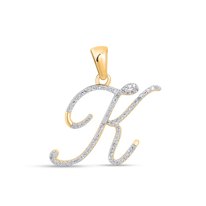 10K Yellow Gold Round Diamond K Letter Initial Pendant 1/8 Cttw with Elegant Design and Sparkling Diamonds