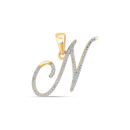 10K Yellow Gold Round Diamond N Letter Initial Pendant 1/8 Cttw