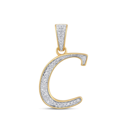 10K Yellow Gold Round Diamond C Letter Initial Pendant 1/10 Cttw