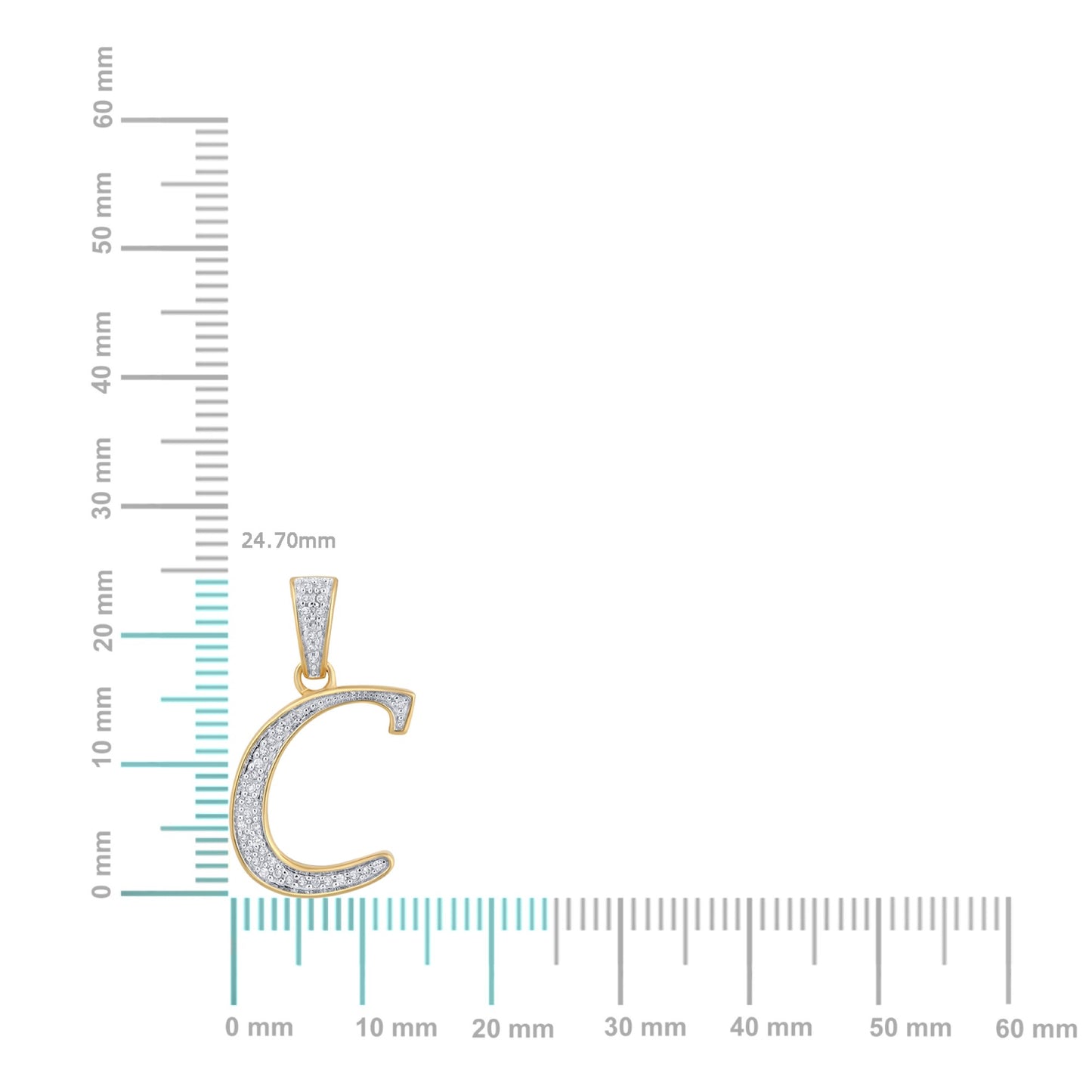 10K Yellow Gold Round Diamond C Letter Initial Pendant 1/10 Cttw