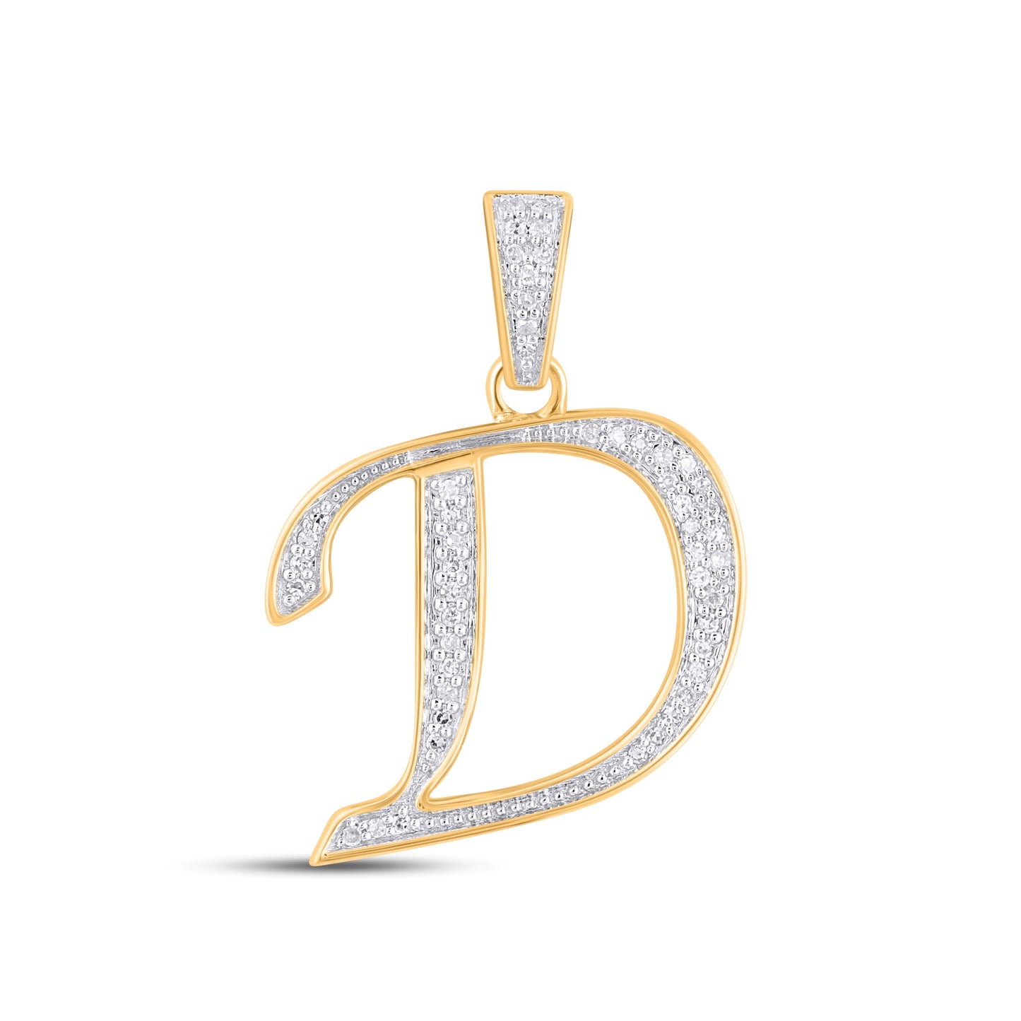 10K Yellow Gold Round Diamond D Letter Initial Pendant 1/10 Cttw