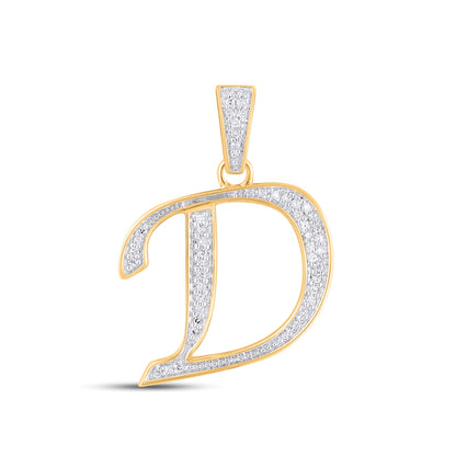 10K Yellow Gold Round Diamond D Letter Initial Pendant 1/10 Cttw