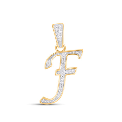 10K Yellow Gold Round Diamond F Letter Initial Pendant 1/10 Cttw