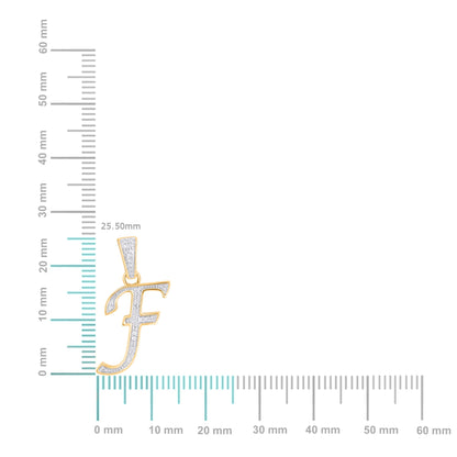 10K Yellow Gold Round Diamond F Letter Initial Pendant 1/10 Cttw