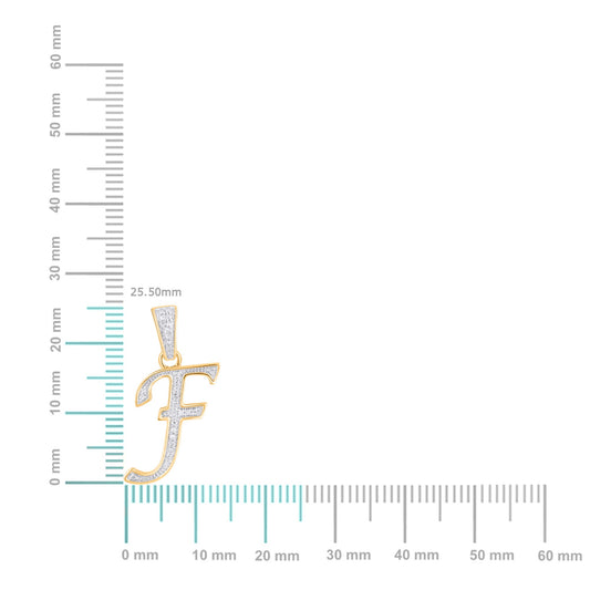 10K Yellow Gold Round Diamond F Letter Initial Pendant 1/10 Cttw