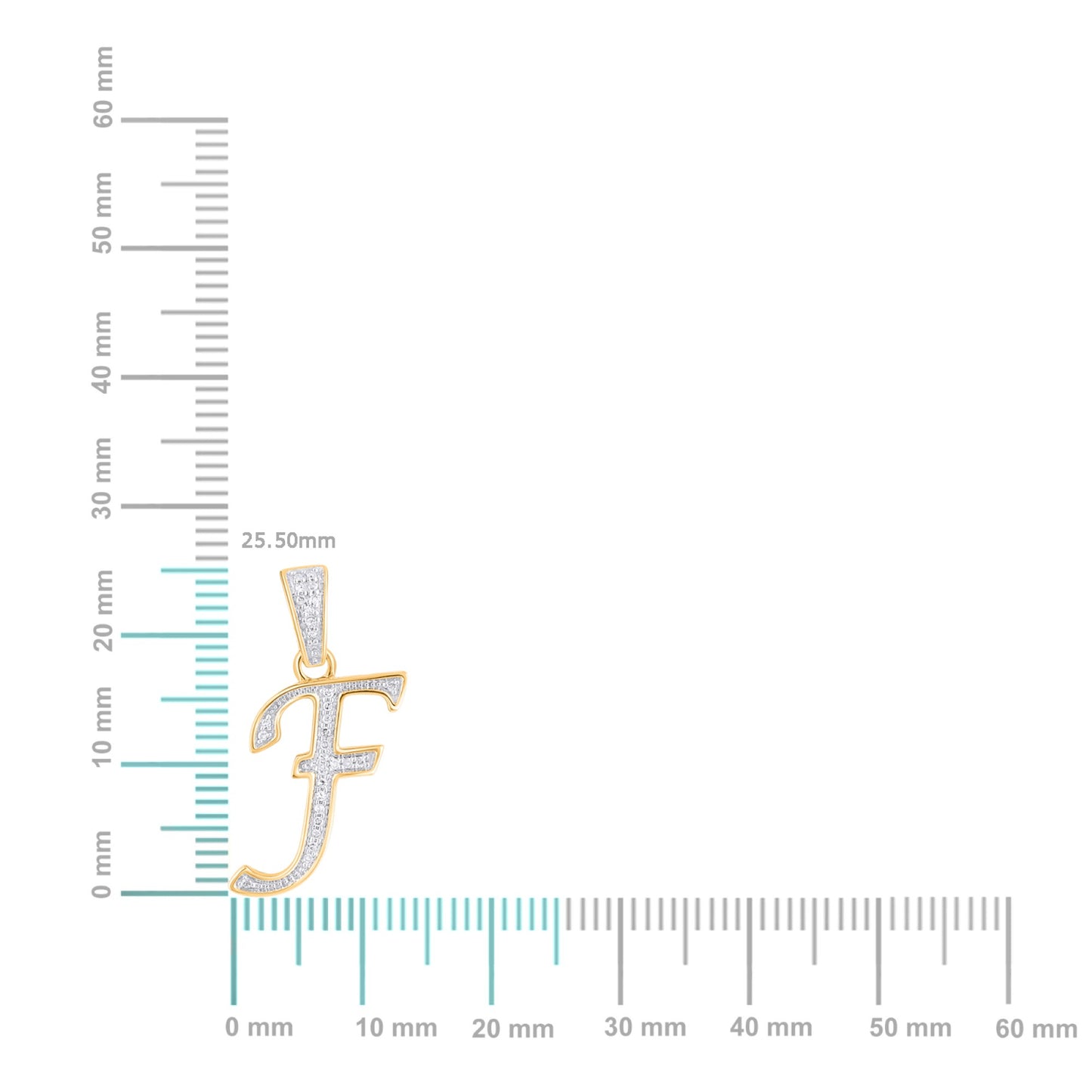 10K Yellow Gold Round Diamond F Letter Initial Pendant 1/10 Cttw