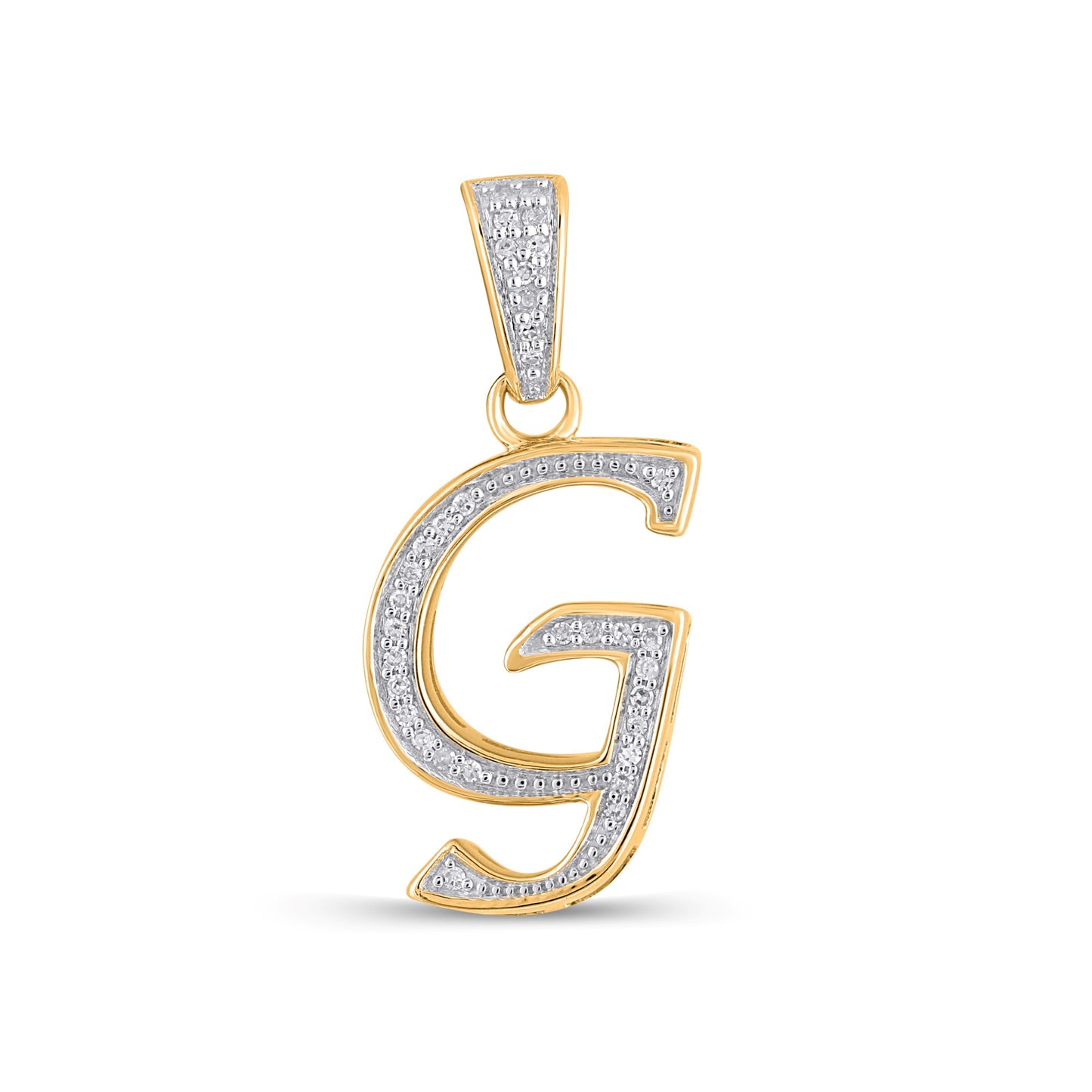 10K Yellow Gold Round Diamond G Letter Initial Pendant 1/10 Cttw