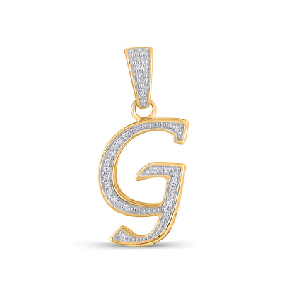 10K Yellow Gold Round Diamond G Letter Initial Pendant 1/10 Cttw