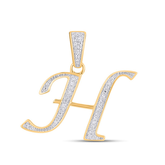 10K Yellow Gold Round Diamond H Letter Initial Pendant 1/10 Cttw