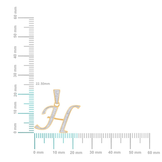 10K Yellow Gold Round Diamond H Letter Initial Pendant 1/10 Cttw
