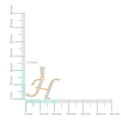 10K Yellow Gold Round Diamond H Letter Initial Pendant 1/10 Cttw