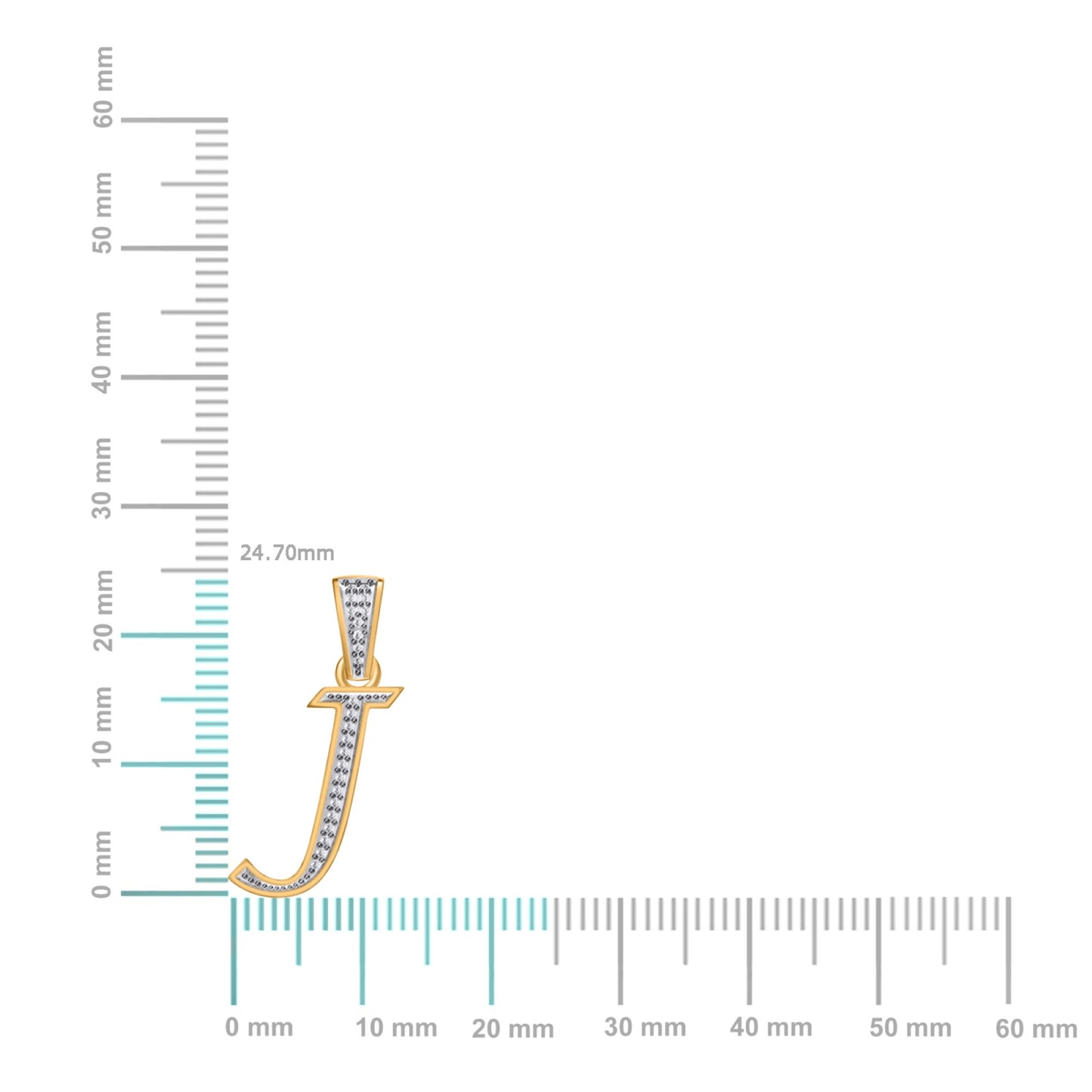 10K Yellow Gold Round Diamond J Letter Initial Pendant 1/10 Cttw