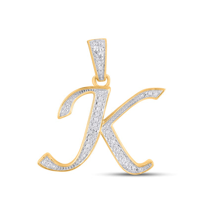 10K Yellow Gold Round Diamond K Letter Initial Pendant 1/10 Cttw