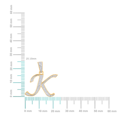 10K Yellow Gold Round Diamond K Letter Initial Pendant 1/10 Cttw