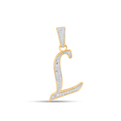 10K Yellow Gold Round Diamond L Letter Initial Pendant 1/10 Cttw