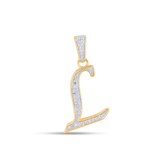 10K Yellow Gold Round Diamond L Letter Initial Pendant 1/10 Cttw
