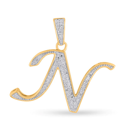10K Yellow Gold Round Diamond N Letter Initial Pendant 1/10 Cttw