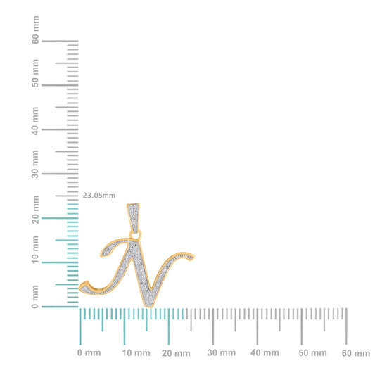 10K Yellow Gold Round Diamond N Letter Initial Pendant 1/10 Cttw