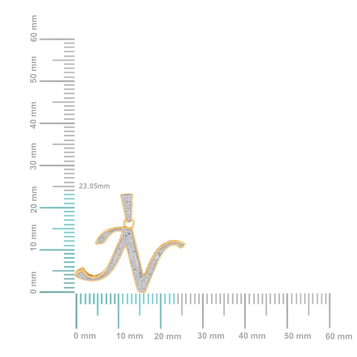 10K Yellow Gold Round Diamond N Letter Initial Pendant 1/10 Cttw