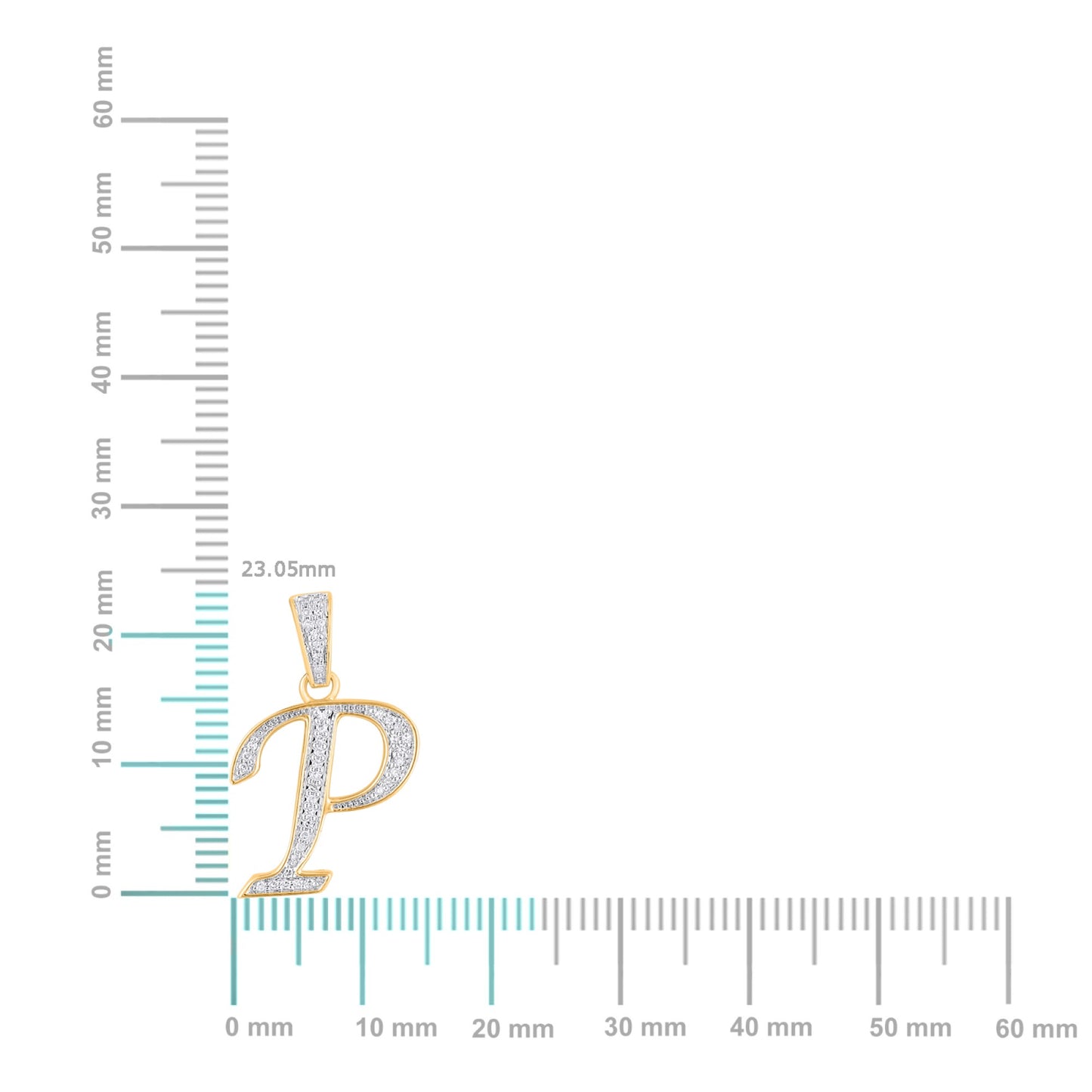 10K Yellow Gold Round Diamond P Letter Initial Pendant 1/10 Cttw