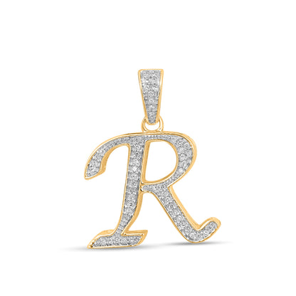 10K yellow gold R initial pendant embellished with sparkling cubic zirconia for a stylish accessory