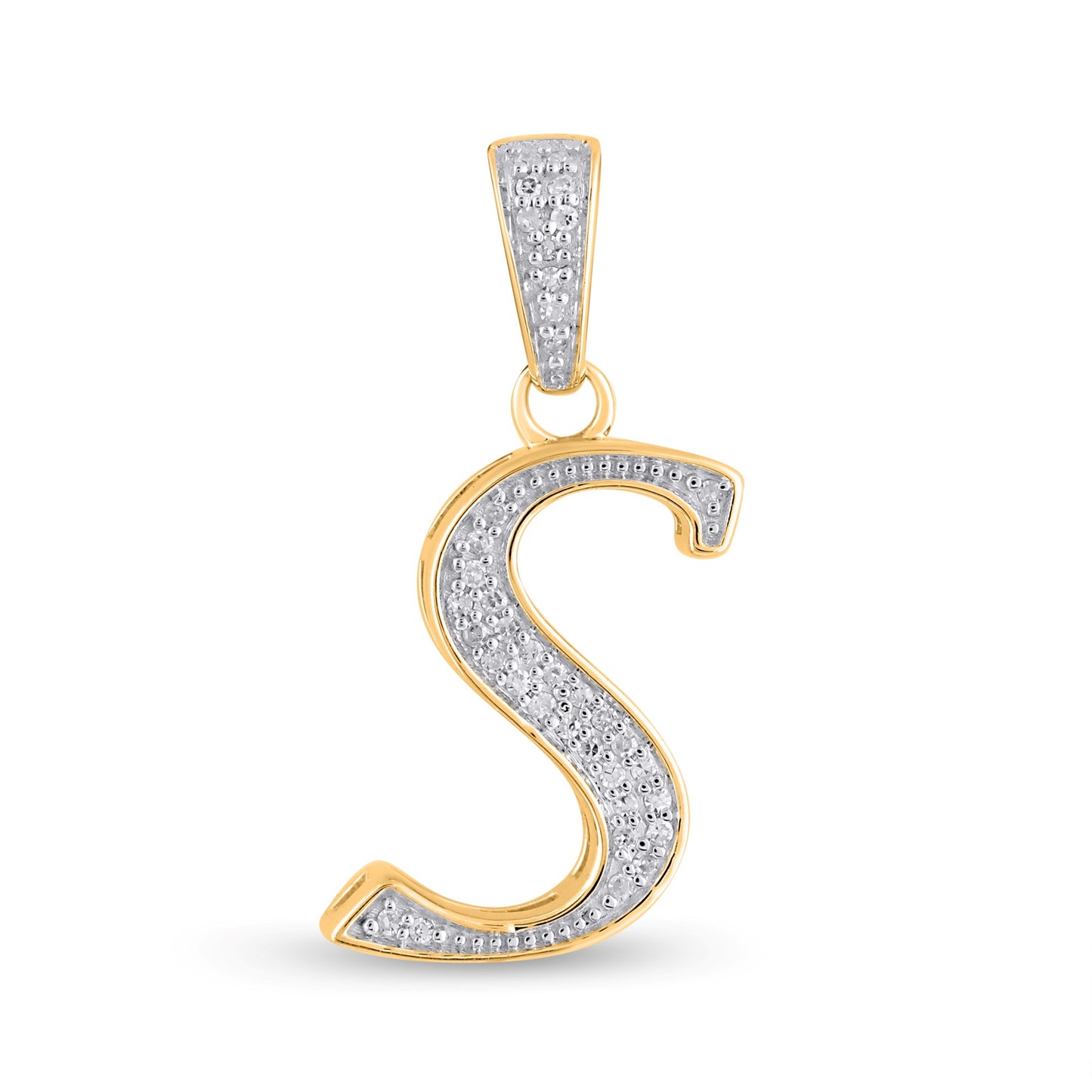 10K Yellow Gold Round Diamond S Letter Initial Pendant 1/10 Cttw