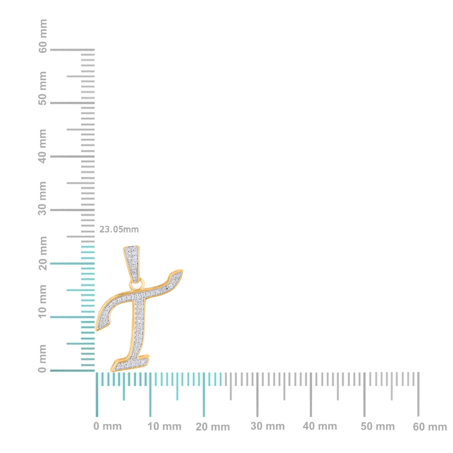 10K Yellow Gold Round Diamond T Letter Initial Pendant 1/10 Cttw