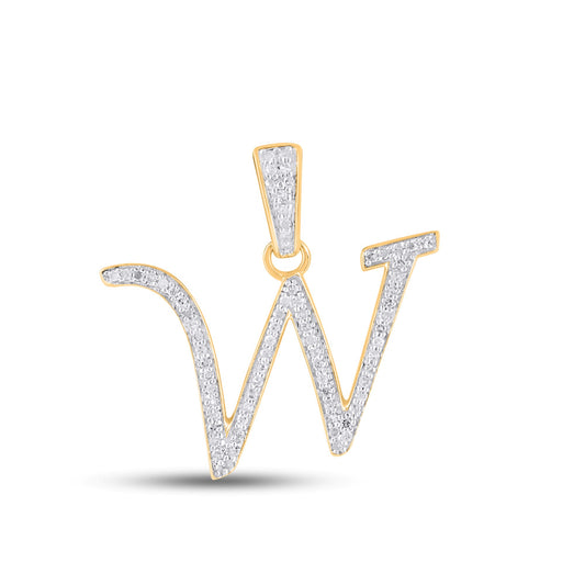 10K Yellow Gold Round Diamond W Letter Initial Pendant 1/10 Cttw
