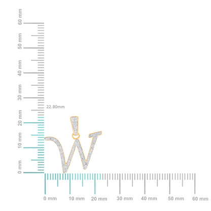 10K Yellow Gold Round Diamond W Letter Initial Pendant 1/10 Cttw