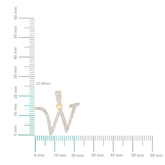 10K Yellow Gold Round Diamond W Letter Initial Pendant 1/10 Cttw