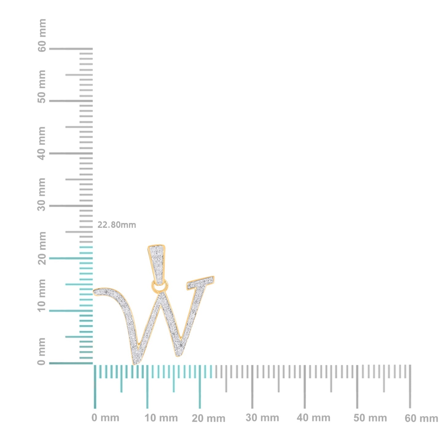 10K Yellow Gold Round Diamond W Letter Initial Pendant 1/10 Cttw