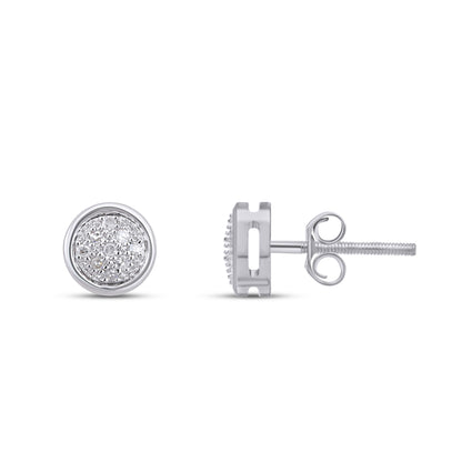 10K White Gold Round Diamond Circle Stud Earring 1/10 Cttw