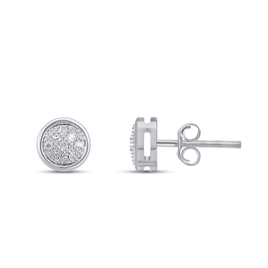 10K White Gold Round Diamond Circle Stud Earring 1/10 Cttw