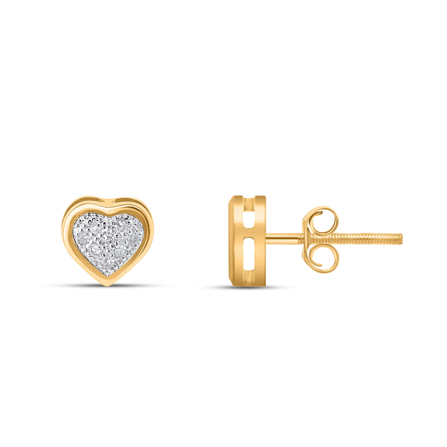 10K Yellow White Two Tone Round Diamond Heart Stud Earring 1/10 Cttw