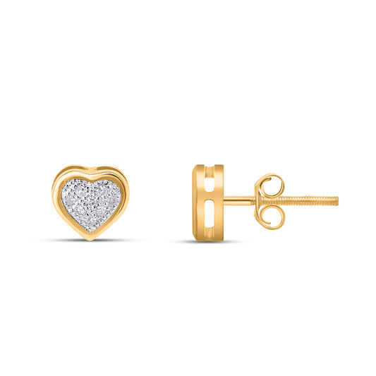 10K Yellow White Two Tone Round Diamond Heart Stud Earring 1/10 Cttw