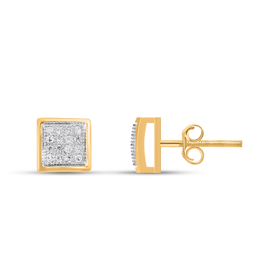 10K Yellow White Two Tone Round Diamond Square Stud Earring 1/10 Cttw