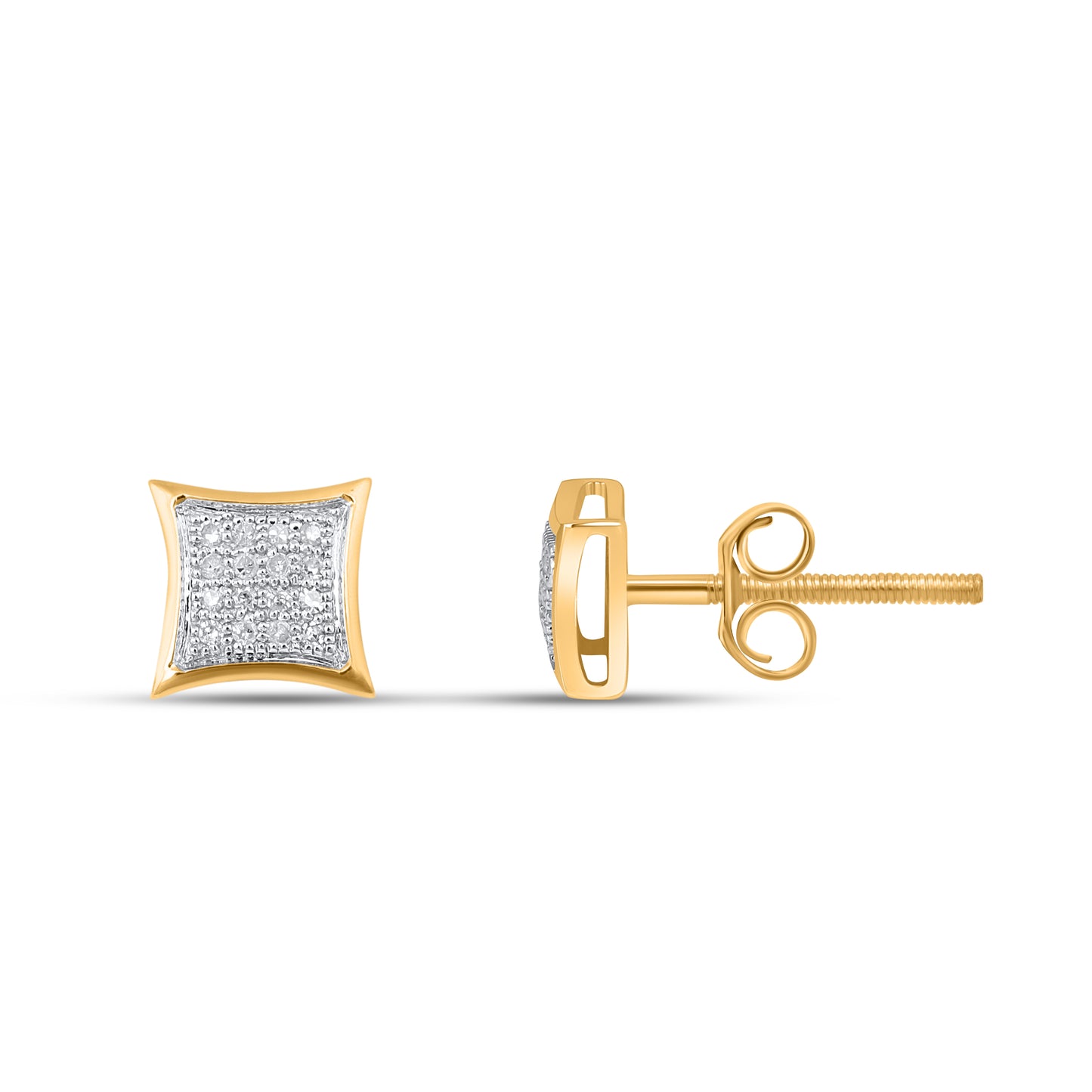 10K Yellow White Two Tone Round Diamond Square Stud Earring 1/10 Cttw
