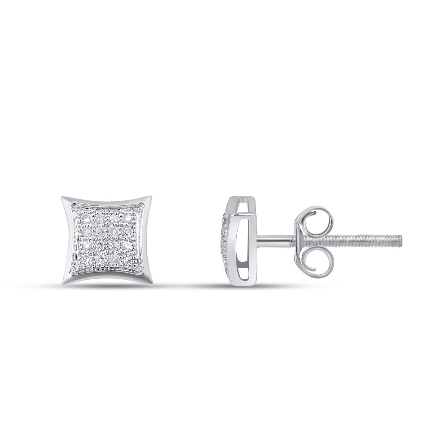 10K White Gold Round Diamond Square Stud Earring 1/10 Cttw