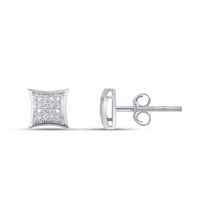 10K White Gold Round Diamond Square Stud Earring 1/10 Cttw