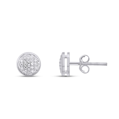 10K White Gold Round Diamond Circle Stud Earring 1/10 Cttw