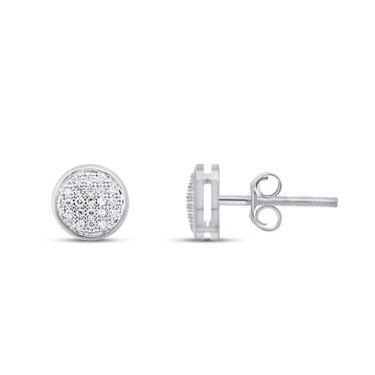 10K White Gold Round Diamond Circle Stud Earring 1/10 Cttw