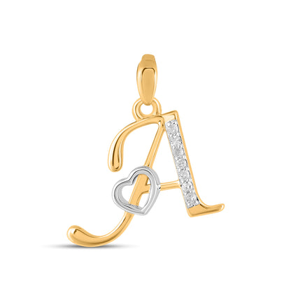 10K yellow gold A initial pendant featuring heart design and sparkling accents for elegant style