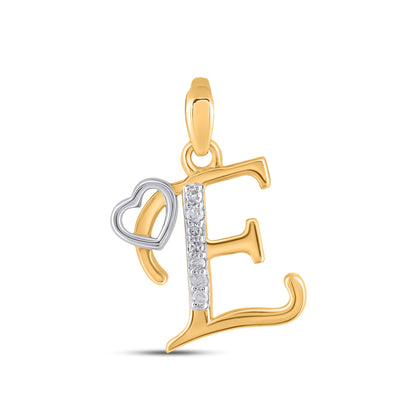 10k yellow gold E initial diamond pendant with heart charm and sparkling diamonds for stylish jewelry lovers