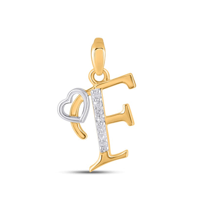 10K yellow gold F initial diamond pendant with heart accent and sparkling diamonds