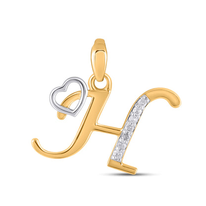 10K yellow gold H initial pendant with a heart detail and sparkling accents