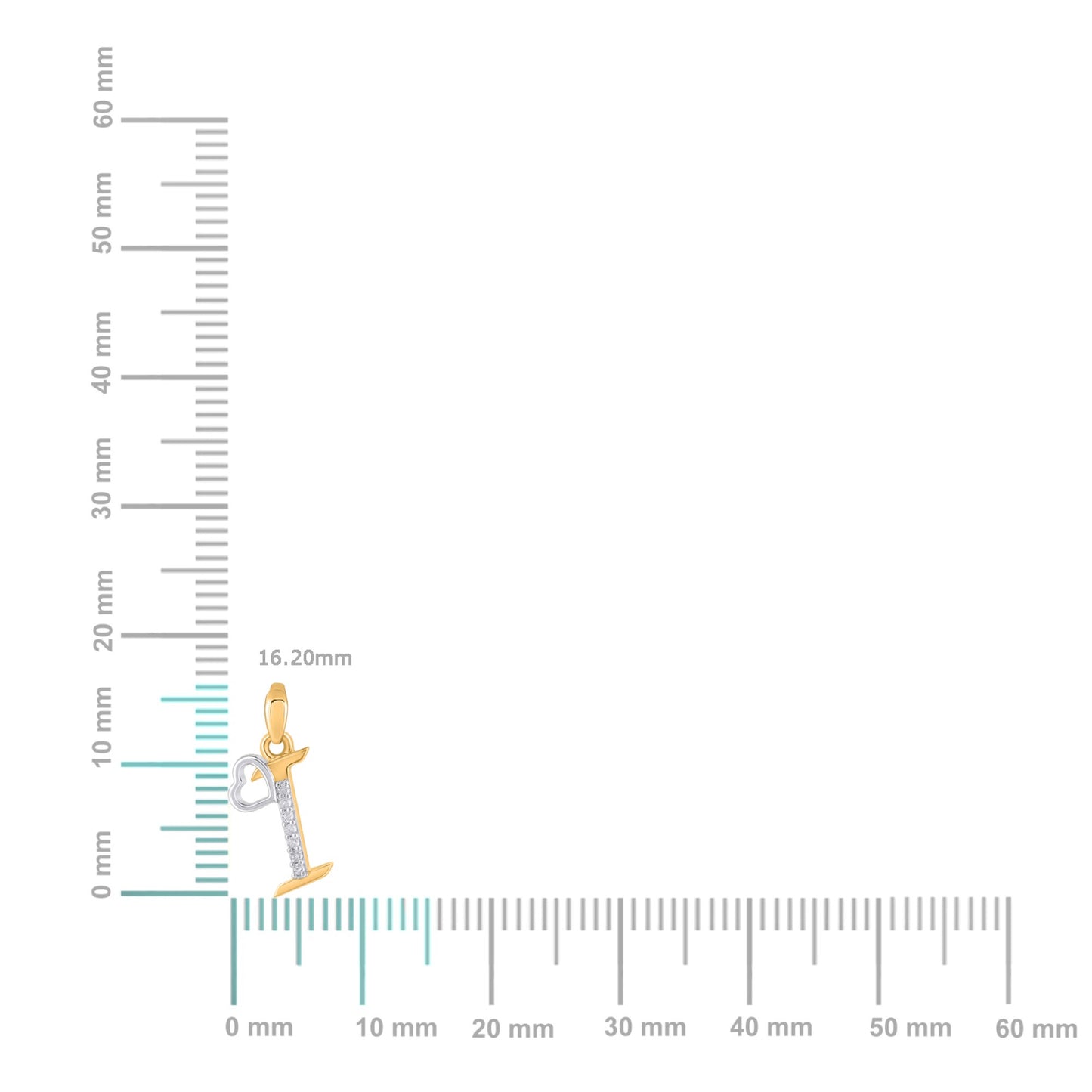 10K Yellow Gold Round Diamond I Letter Initial With Heart Pendant 1/10 Cttw
