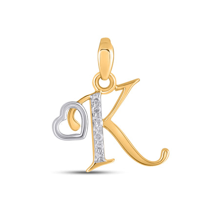 Elegant 10K gold K initial diamond pendant with a heart design and sparkling diamonds