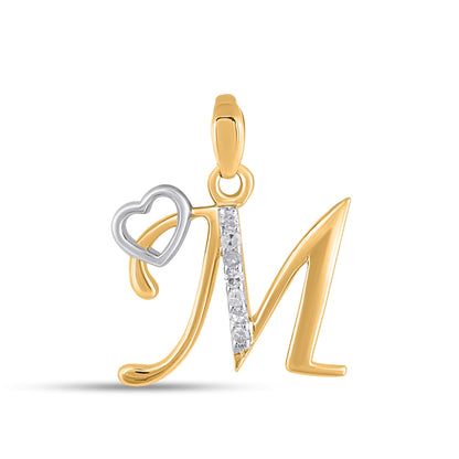 10K yellow gold M initial pendant with heart design and sparkling accents for a stylish look